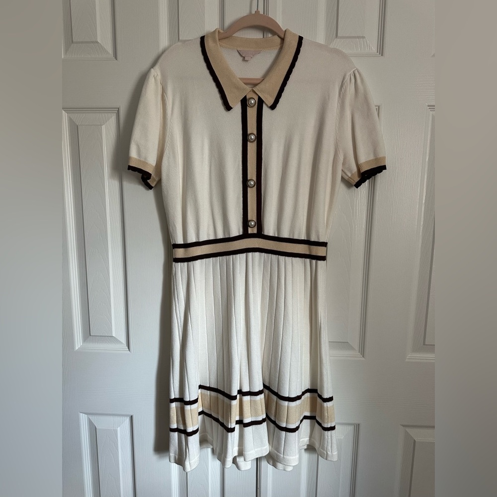 Flossy by Freddy Columbia Dress - Cream Knit Polo Dress with Brown & Tan Trim